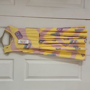 NWT Dot Dot Smile Yellow & Purple with Cassette Tapes Tank Top Twirl Dre…